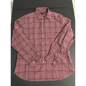 John Varvatos USA Large Adult Button Shirt Red Plaid Casual Long Sleeve Mens
